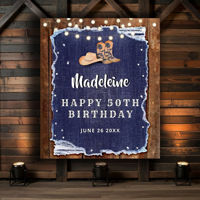 Denim Diamonds Western Rustic Birthday Backdrop (denim and diamonds birthday party backdrop rustic wood country western elegant chic)