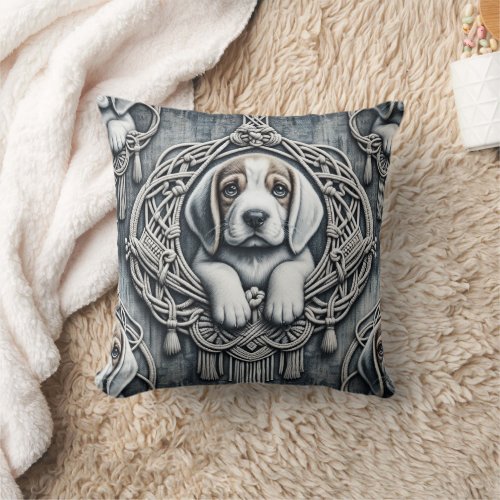  Denim  Dogs 5 Throw Pillow
