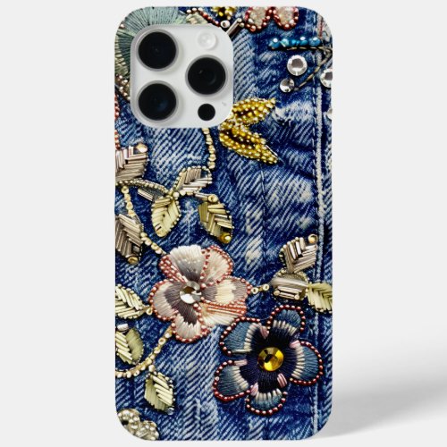 Denim Dreamland Flourish Rhinestone_Enhanced Blue iPhone 15 Pro Max Case