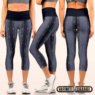 Denim effects with printed rivets and fishnet capri leggings