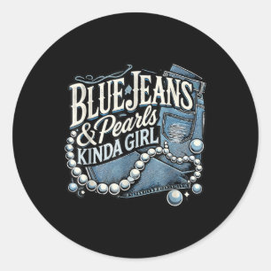 Denim Fabric Blue Jeans Pearls Skinny Jeans Lover Classic Round Sticker