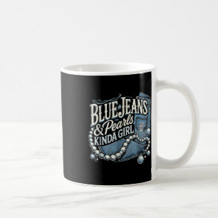 Denim Fabric Blue Jeans Pearls Skinny Jeans Lover  Coffee Mug