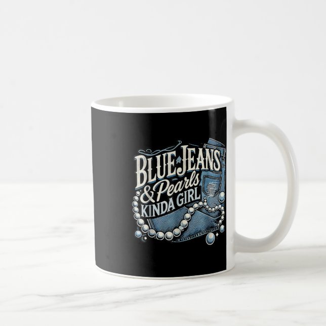 Denim Fabric Blue Jeans Pearls Skinny Jeans Lover  Coffee Mug (Right)