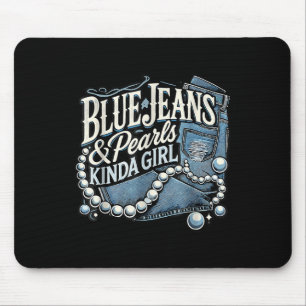Denim Fabric Blue Jeans Pearls Skinny Jeans Lover  Mouse Pad