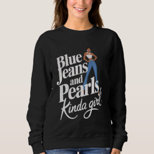 Denim Fabric Blue Jeans Pearls Skinny Jeans Lover Sweatshirt