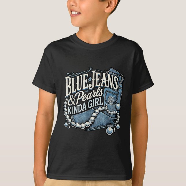 Denim Fabric Blue Jeans Pearls Skinny Jeans Lover  T-Shirt (Front)