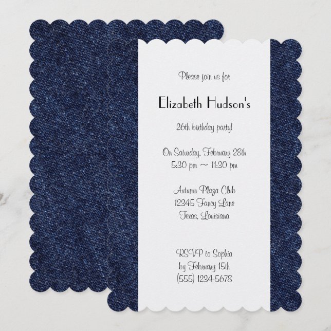 Denim Fabric, Denim Texture, Blue Denim, Birthday Invitation (Front/Back)