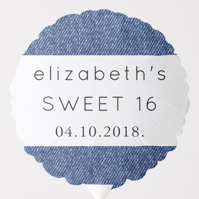 Denim Fabric, Denim Texture, Blue Denim, Sweet 16 Balloon (Front)
