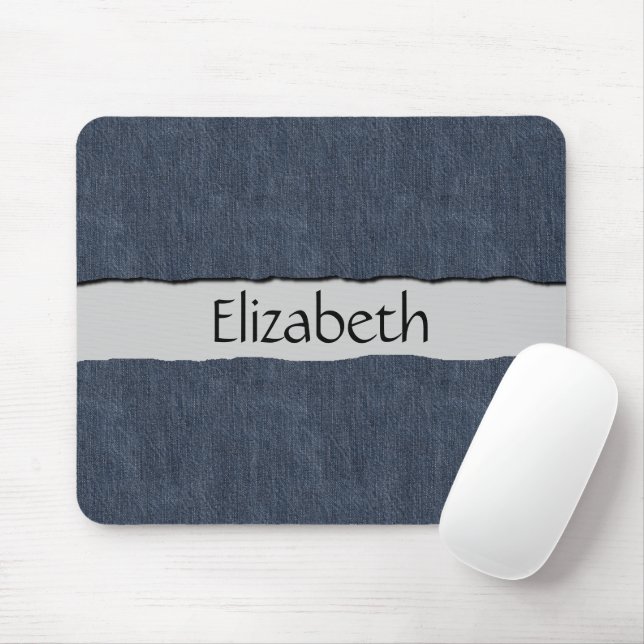 Denim Fabric, Denim Texture, Blue Denim, Your Name Mouse Pad (With Mouse)