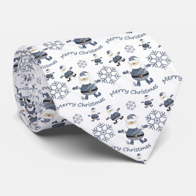 Denim Fashion Christmas Santa Pattern Neck Tie (Rolled)