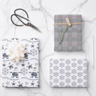 Denim Fashion Christmas Santa Pattern Wrapping Paper Sheets