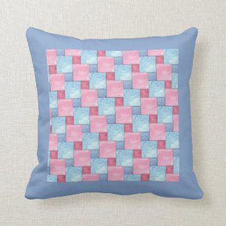 Denim Faux Patchwork, Pinks, Blues Throw Pillow