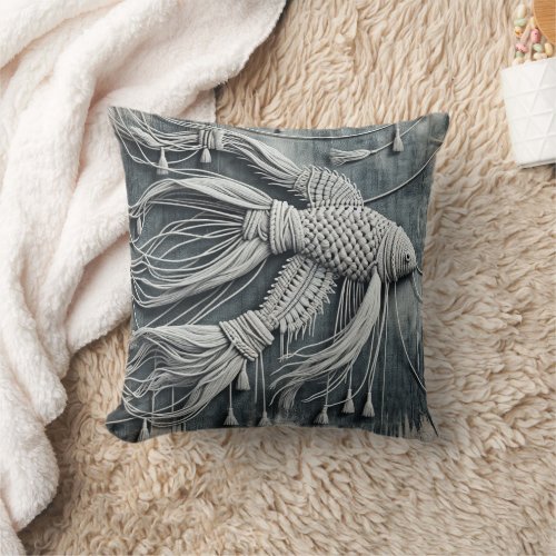 Denim  Fish Throw Pillow