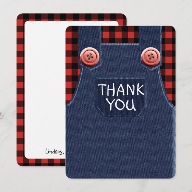 Denim & Flannel Cute as a Button Thank You Card (Front/Back)