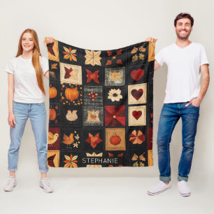 Denim Folk Art Quilt Pattern   Rustic Autumn Patch Fleece Blanket