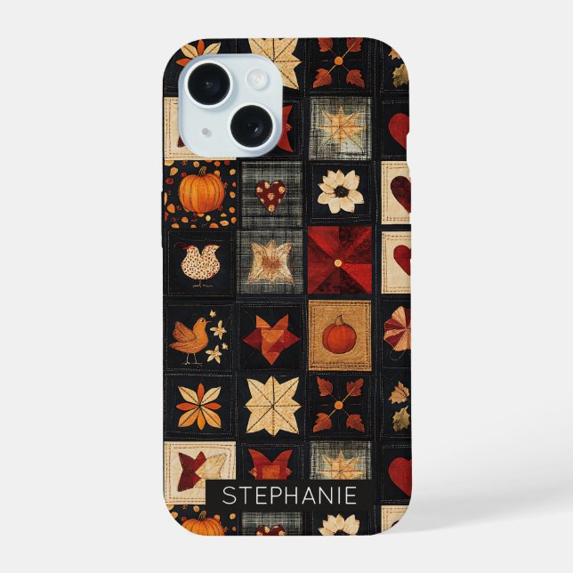 Denim Folk Art Quilt Pattern | Rustic Autumn Patch Iphone Case (Back)