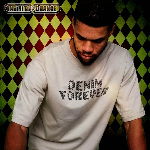 DENIM FOREVER  knitted patched text_effect  T_Shirt