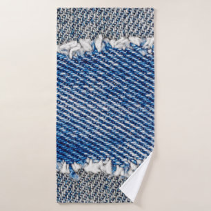 Denim frame. Ripped denim fabric with fringe edge  Bath Towel