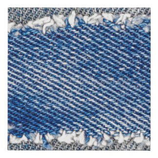 Denim frame. Ripped denim fabric with fringe edge  Faux Canvas Print