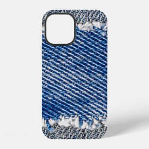 Denim frame. Ripped denim fabric with fringe edge iPhone 12 Case