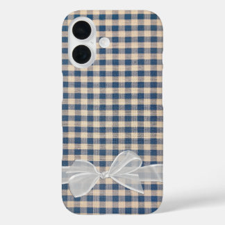 Denim Gingham With White Bow iPhone 16 Case