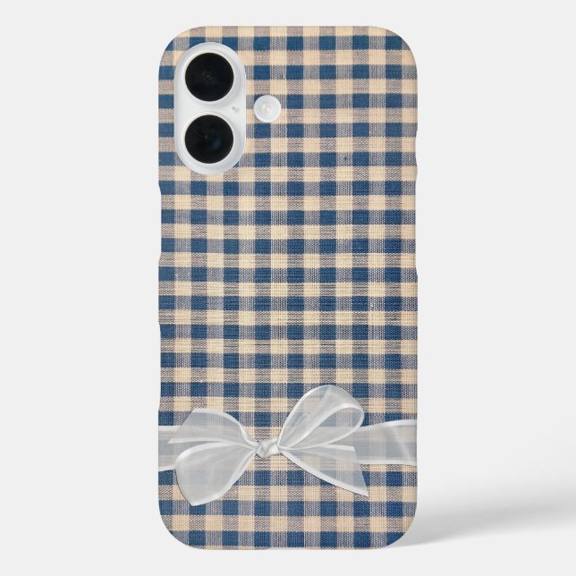 Denim Gingham With White Bow Case-Mate iPhone Case (Back)