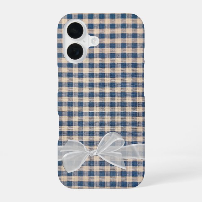 Denim Gingham With White Bow Iphone Case (Back)