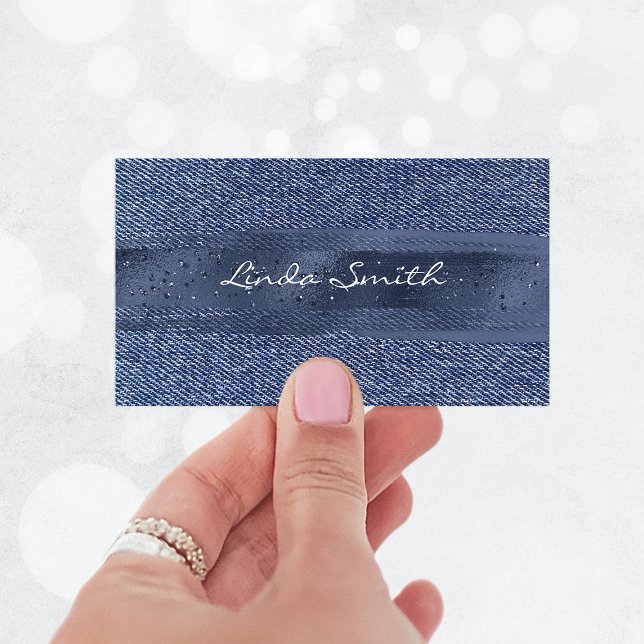 Denim Glittery Navy Brush Stroke Business Card (Denim Glittery Navy Brush Stroke Business Card)