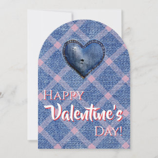 Denim Heart Valentine's Day Plaid Friendship  Invitation