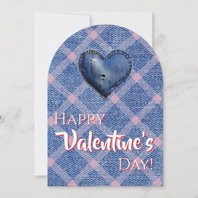 Denim Heart Valentine's Day Plaid Friendship  Invitation (Front)