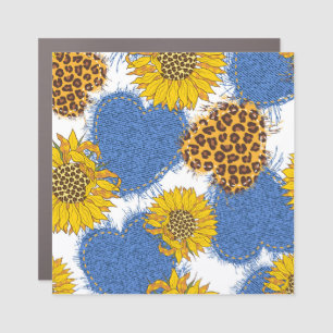Denim Hearts Leopard Sunflowers Pattern Car Magnet
