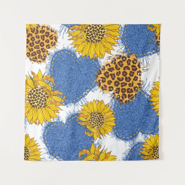 Denim hearts made of fabric with torn edges and le tapestry (Front)