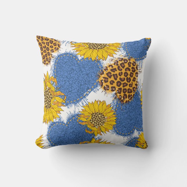 Denim hearts made of fabric with torn edges and le throw pillow (Front)