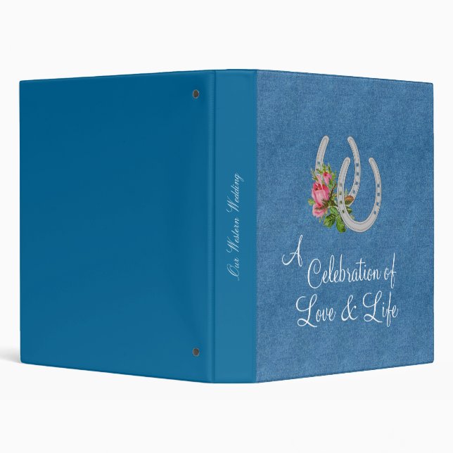 Denim Horseshoes Western Wedding Photo Album 3 Ring Binder (Background)