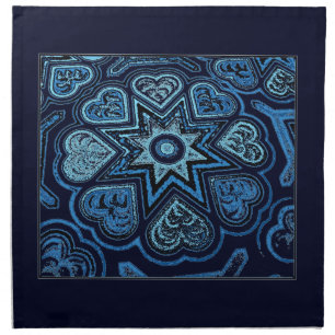 Denim-Inspired Blue Folk Art Hearts Napkins