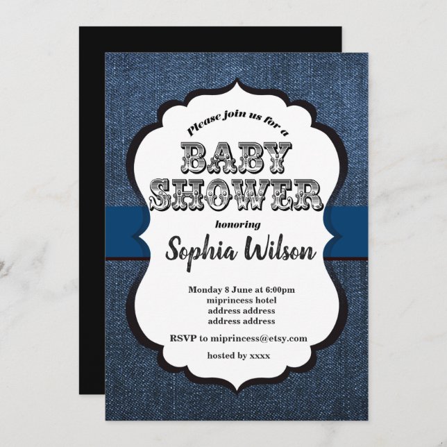 Denim Invitation , Baby Shower (Front/Back)