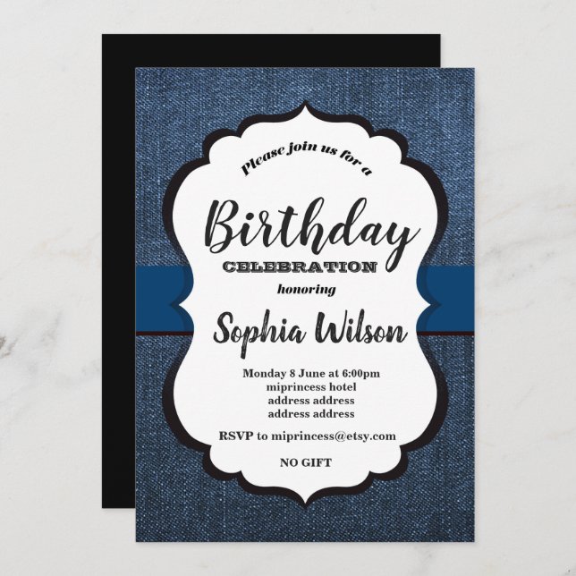 Denim Invitation , birthday party (Front/Back)