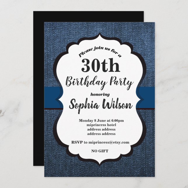 Denim Invitation , birthday party (Front/Back)