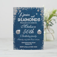 Denim invitation, Denim and Diamonds 50th birthday