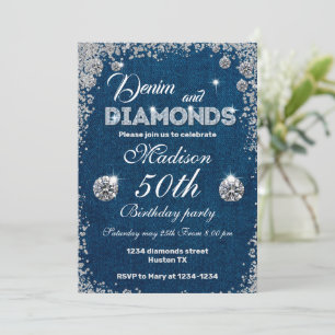 Denim invitation, Denim and Diamonds 50th birthday Invitation