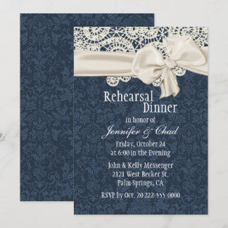 Denim & Ivory Lace Wedding Rehearsal Dinner Invitation