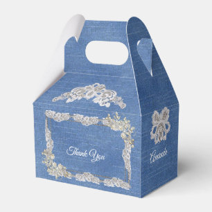 Denim Ivory-pearls and Lace Favor Boxes