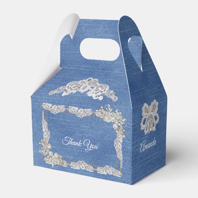 Denim Ivory-pearls and Lace Favor Boxes (Back Side)