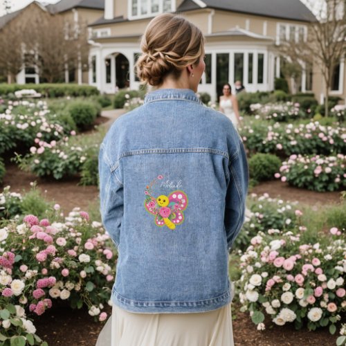 Denim Jacket Blue Butterfly Floral 