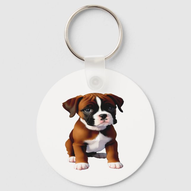 Denim Jacket Boxer Dog Keychain (Front)