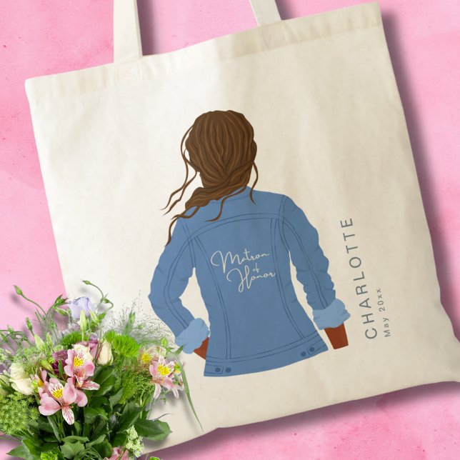 Denim Jacket Dark Hair & Skin Matron of Honor Tote Bag (Creator Uploaded)