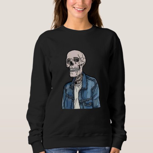 Denim Jacket Vintage Skull Sweatshirt