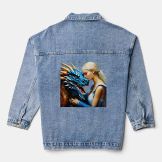 Denim Jacket with Blue Dragon and Girl Design