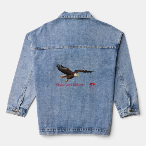  Denim Jacket with Eagle Print Chase Your Dream