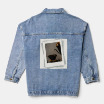 Denim jacket with tea illustration